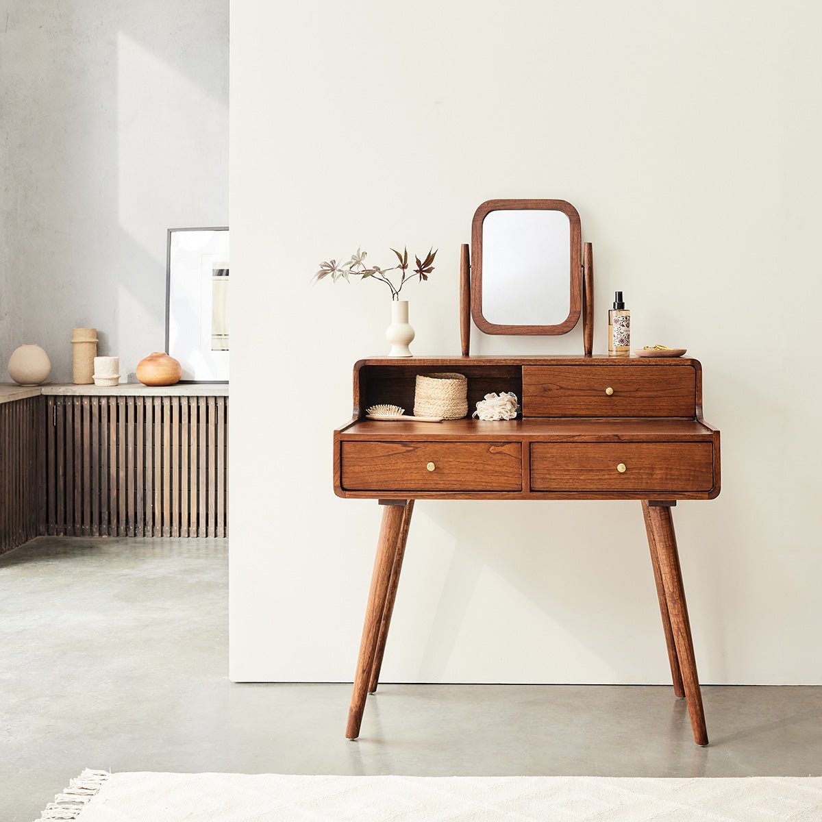 Coiffeuse en bois massif VINTAGE marron, BERAH GETAH