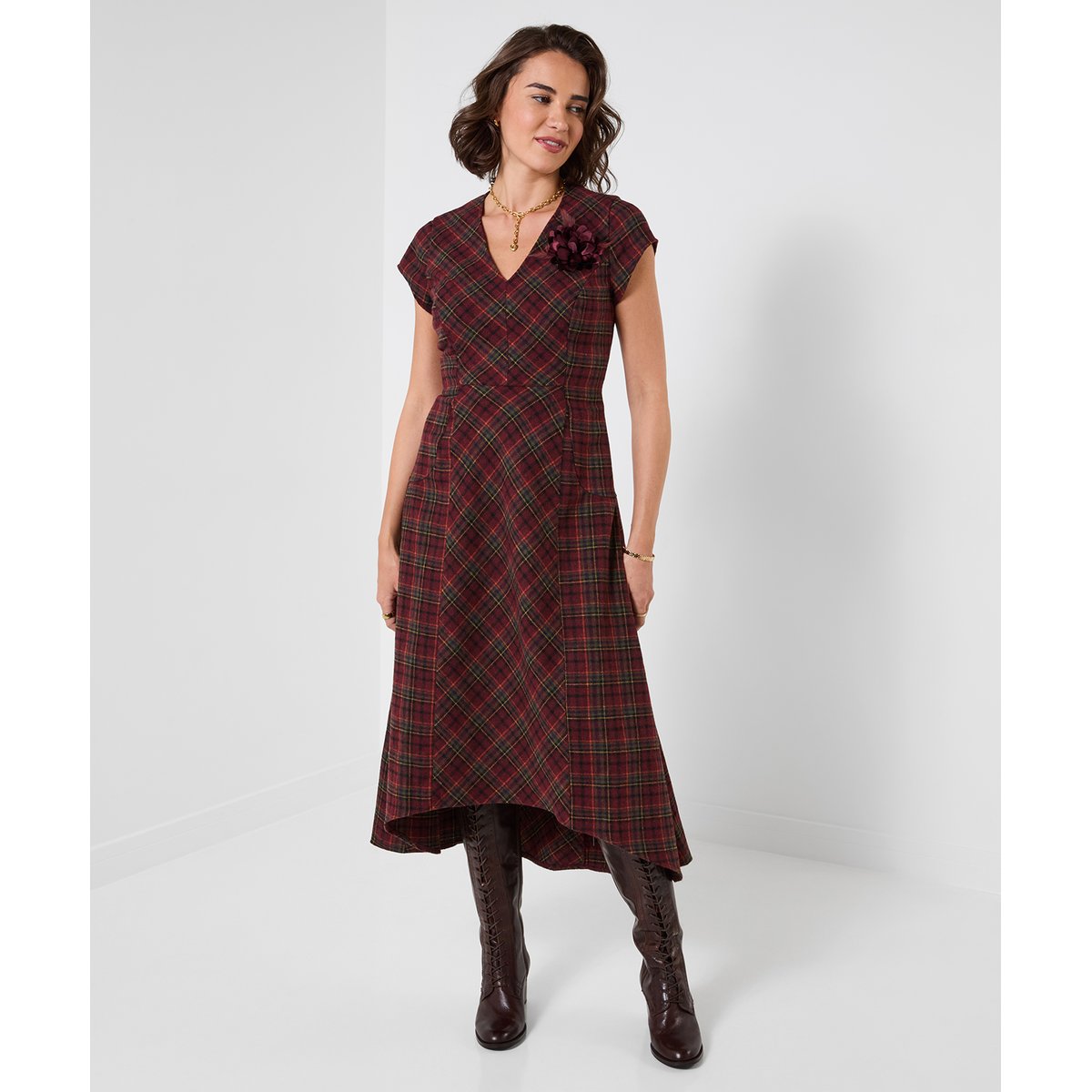 Robe Longue à Carreaux Tradition Ruby rouge, JOE BROWNS