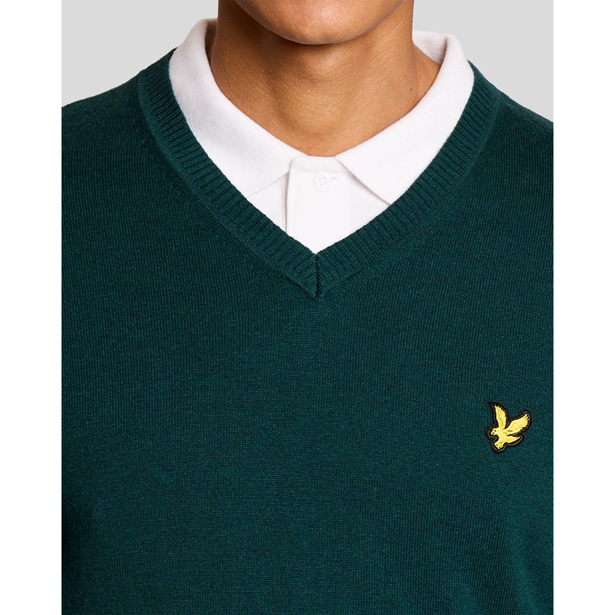 Pull en mélange de coton col V vert mediterranea, LYLE & SCOTT