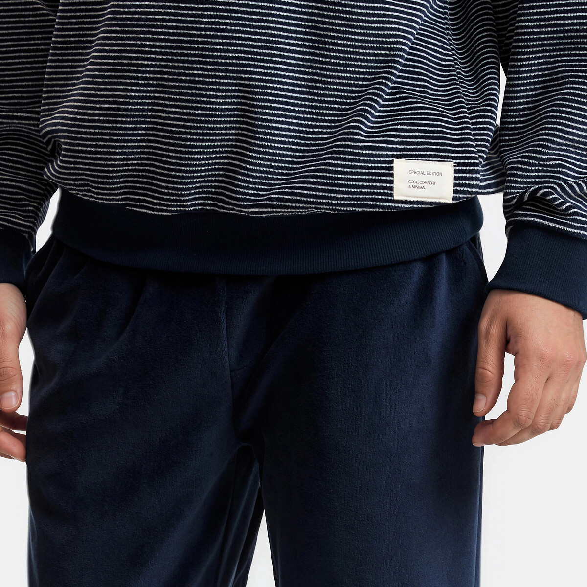Pyjama en coton bleu marine rayé blanc, LA REDOUTE COLLECTIONS
