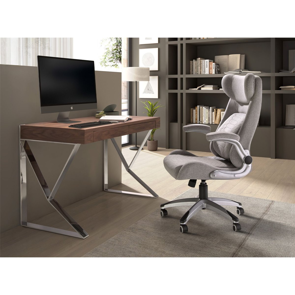 Fauteuil de bureau pivotant en tissu gris, ANGEL CERDA
