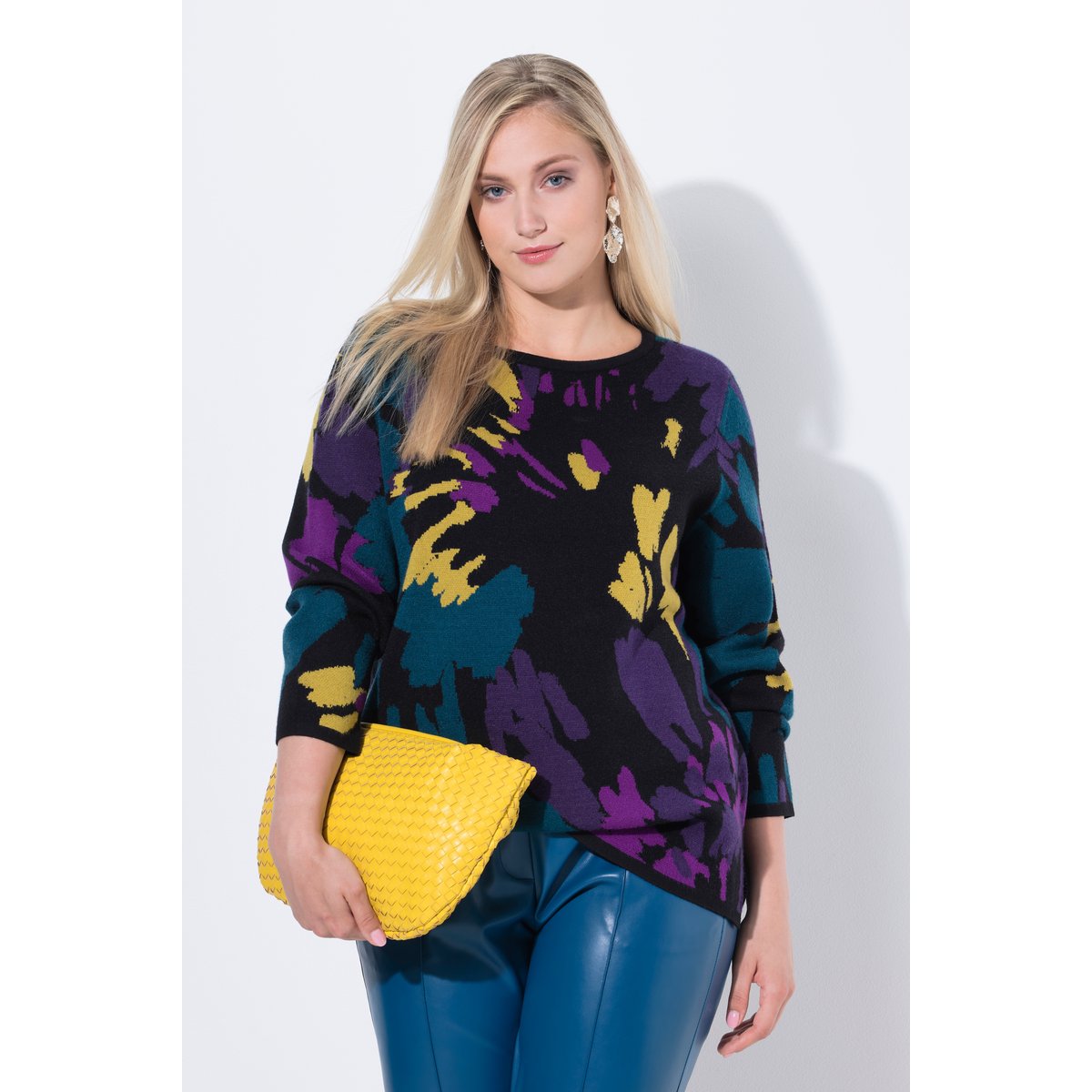 Pull motif Jacquard, encolure bateau noir, ULLA POPKEN