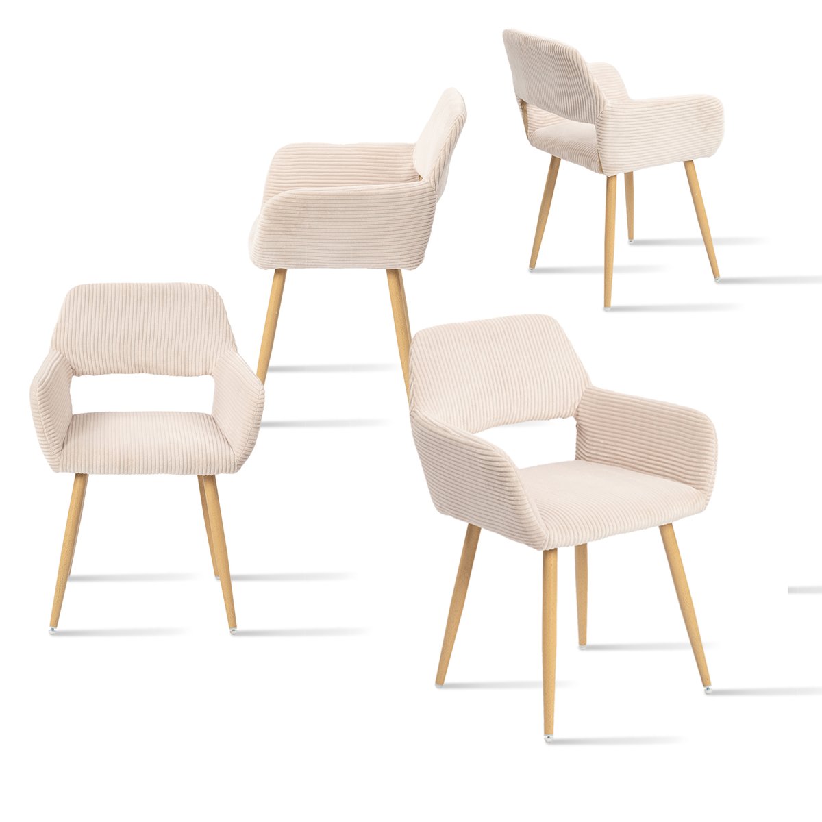 Lot de 4 chaises de salle à manger velours côtelé scandinave, CROMWELL beige, MEUBLES COSY