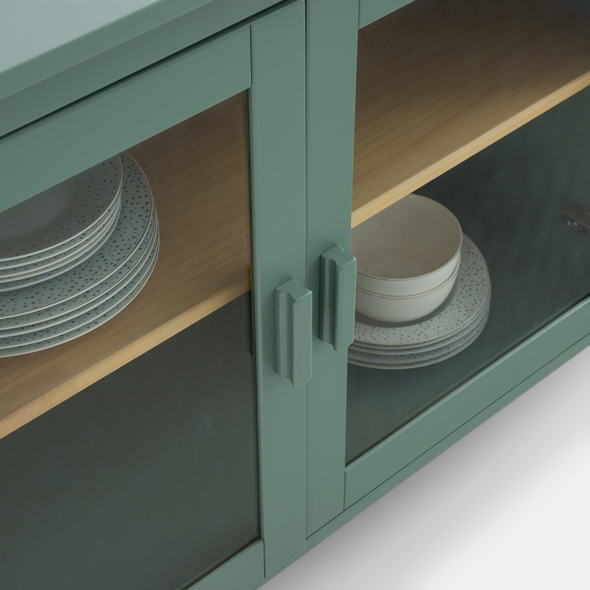 Vitrine basse 3 portes, en pin et MDF, longueur 160 cm, ALVINA vert eucalyptus, LA REDOUTE INTERIEURS