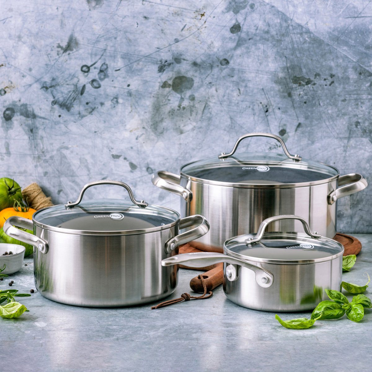 Casserole 16 cm+ Faitout 20 et 24cm inox triply revêtement céramique-Geneva argent / métallique, GREENPAN