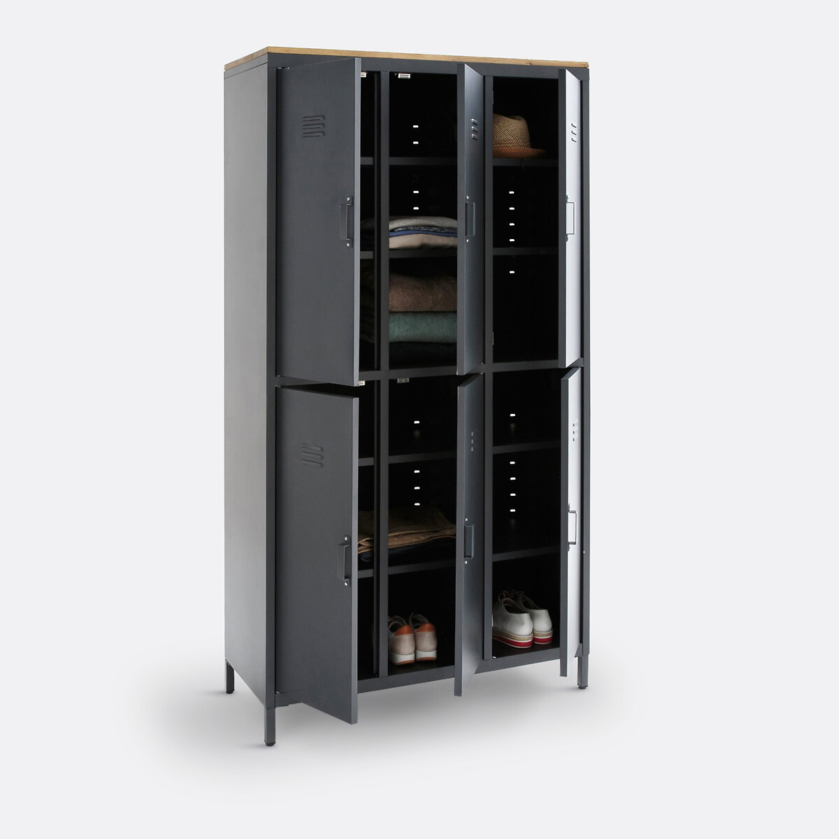Armoire/Vestiaire 6 portes métal acier, chêne Hiba gris anthracite, LA REDOUTE INTERIEURS