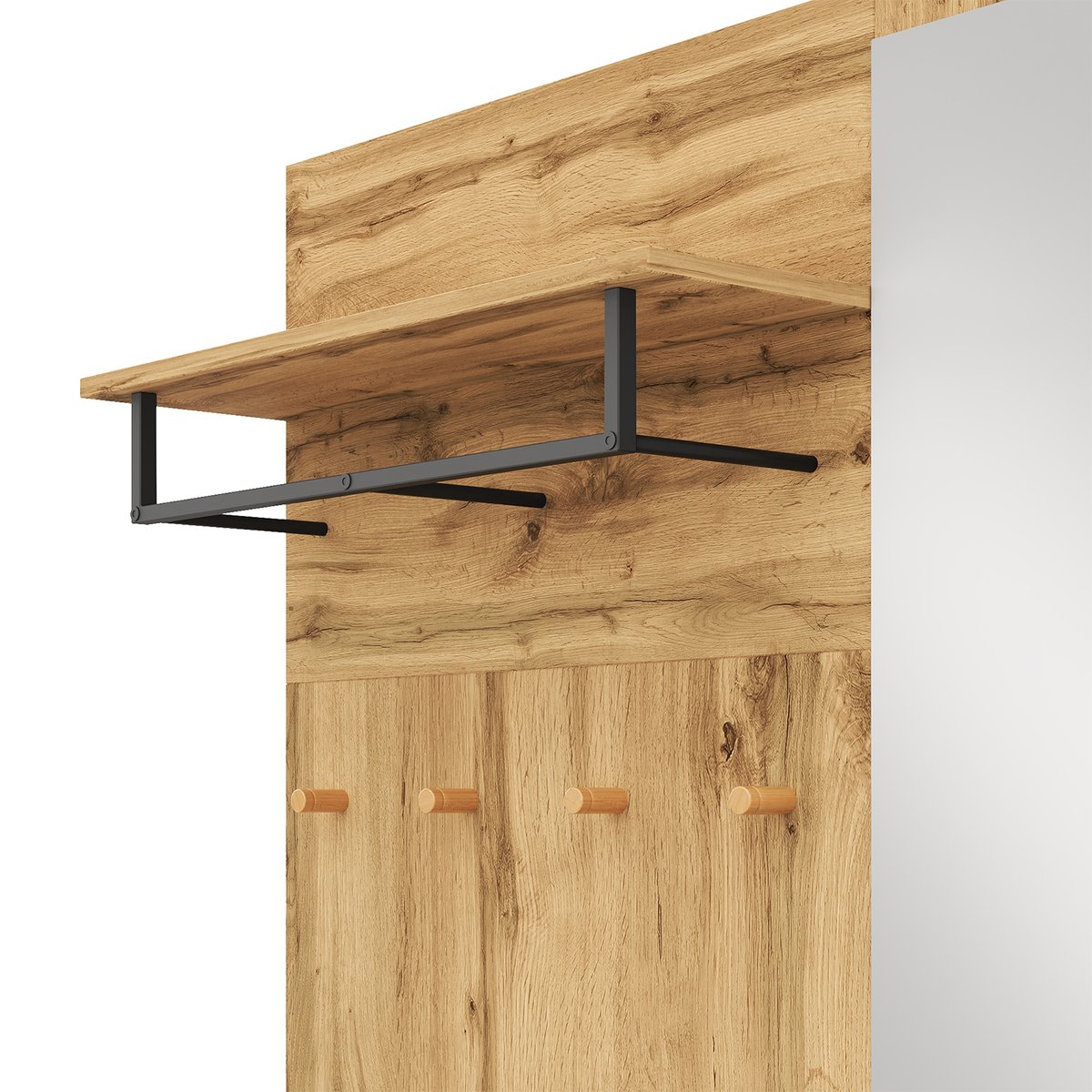 Vestiaire d'entrée avec miroir banc et rangement, PORTER-H hêtre, MEUBLES COSY