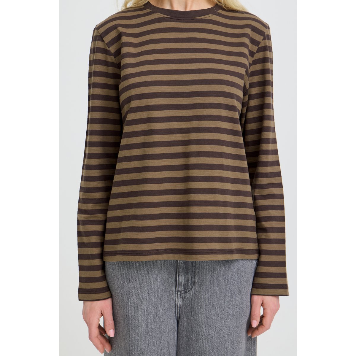 Á manches longues marron mid brown & dark brown stripe, B.YOUNG