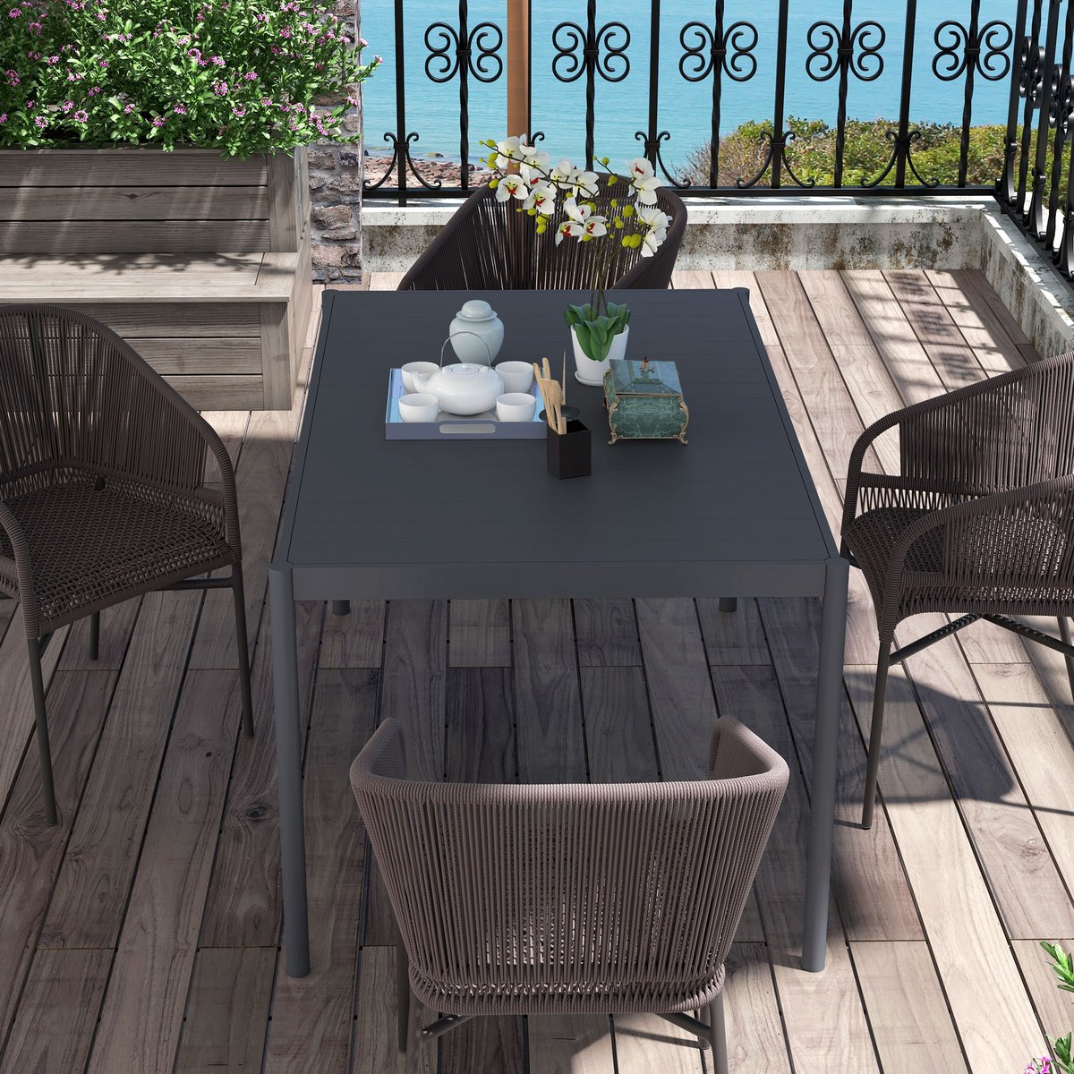Table de jardin Aluminium Gris gris, OUTSUNNY