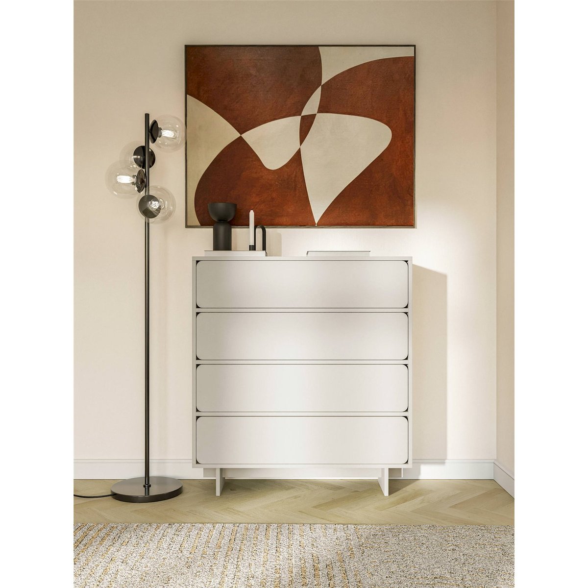 Commode 4 tiroirs collection WUWU gris beige, RECOLLECTION