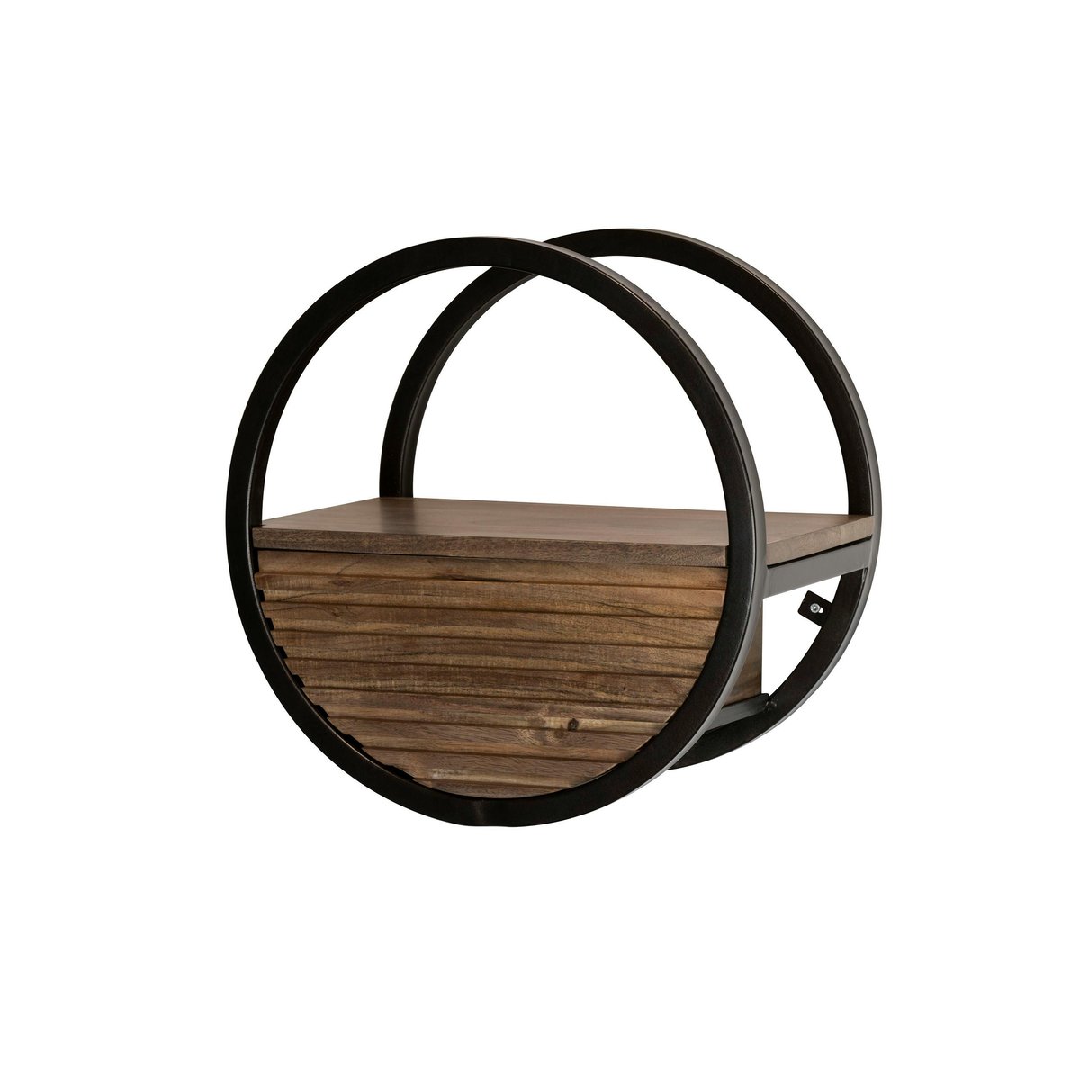 Etagère murale ronde bois d'acacia foncé 1 tiroir Ø40 cm NAKO marron, PIER IMPORT