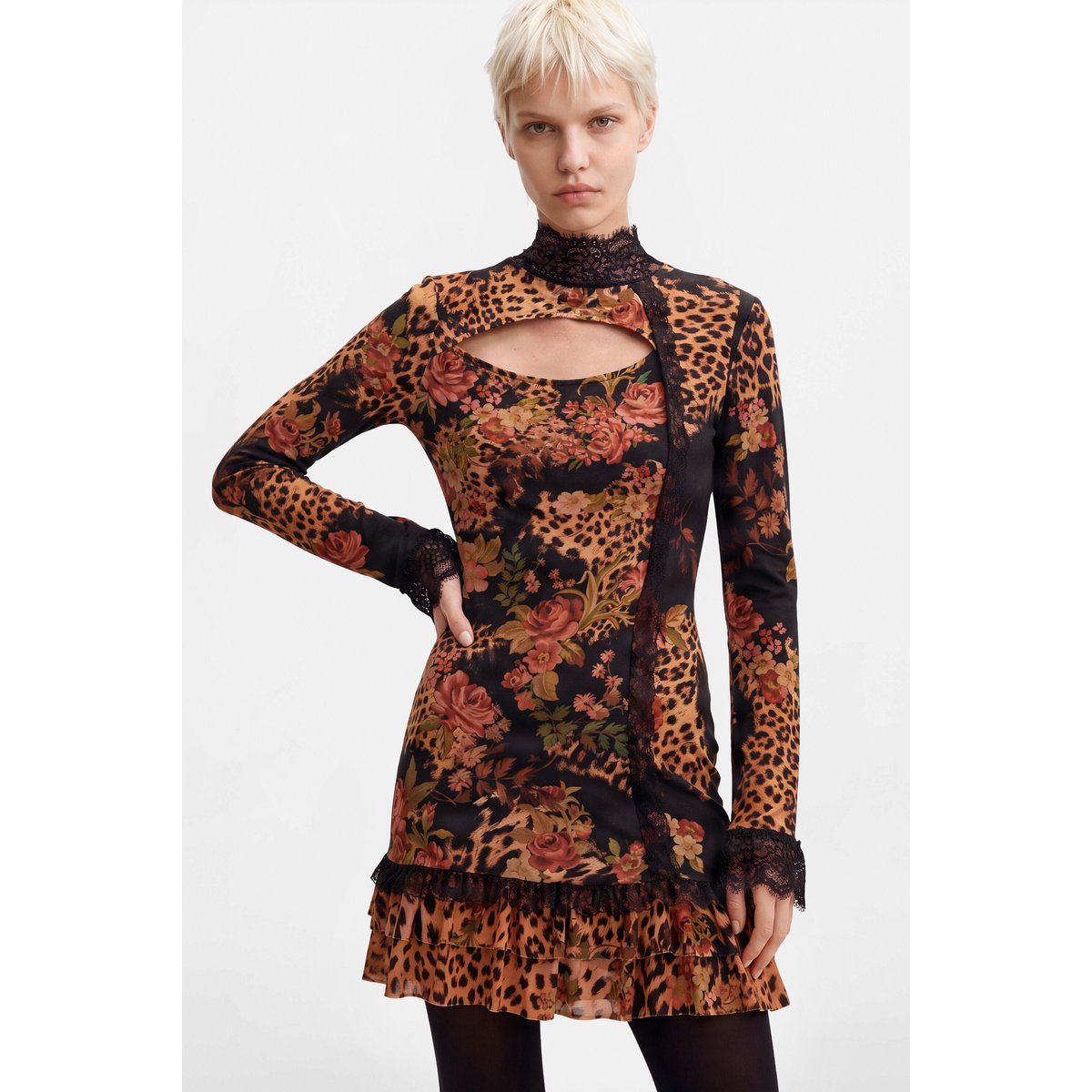 Robe courte imprimée noir, DESIGUAL