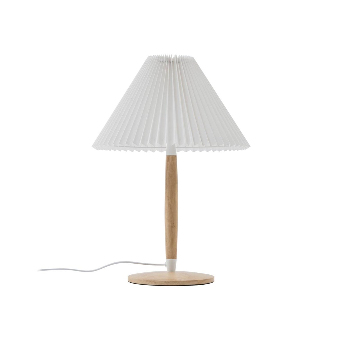 Lampe à poser en bois scandinave, Ellorin blanc, bois clair, LUCANDE