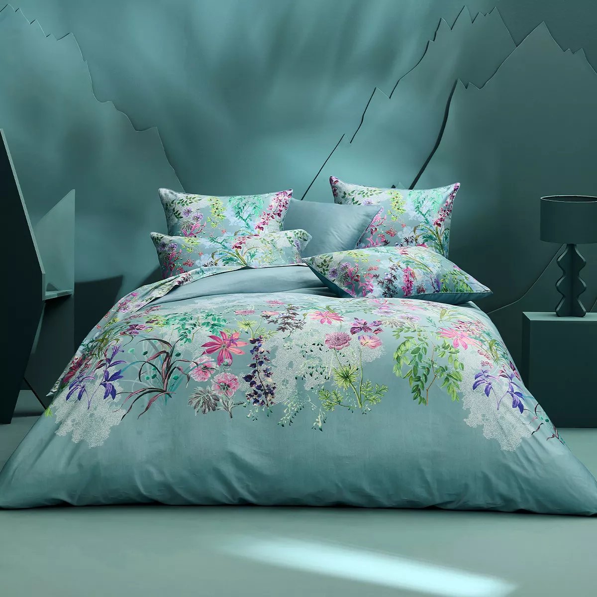 Lot de 2 taies satin de coton 90 fils OMBRES BOISEES givre, GARNIER THIEBAUT