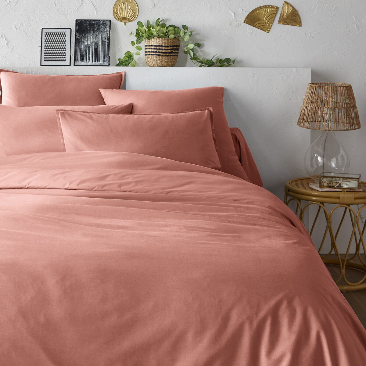 Housse de couette unie percale coton bio Scenario bois de rose, LA REDOUTE INTERIEURS