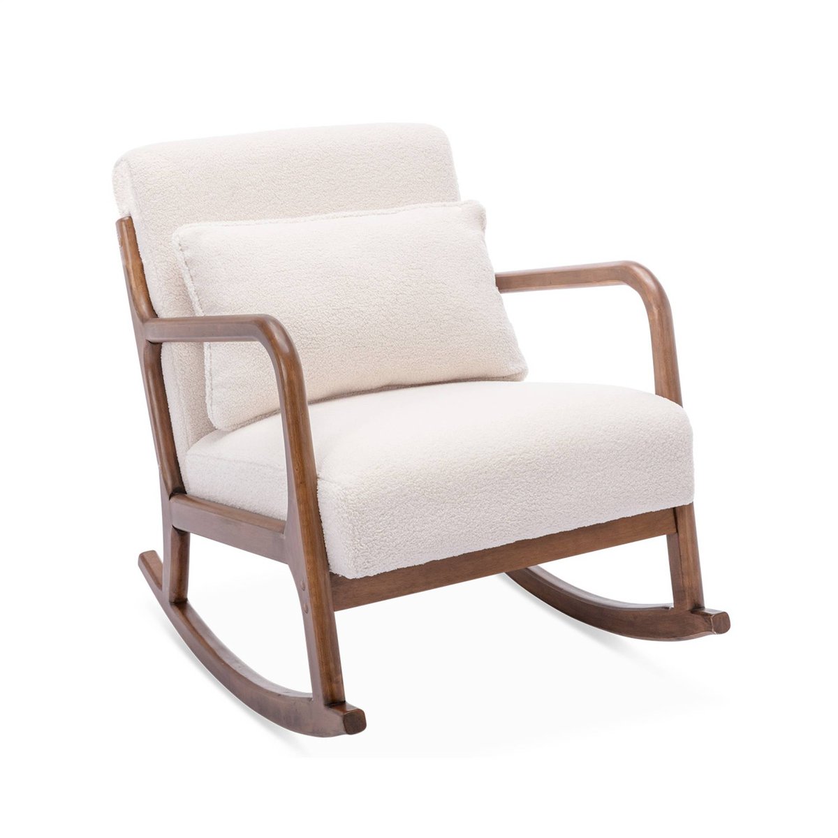 Rocking chair scandinave bois d'hévéa et bouclette LORENS crème, SWEEEK