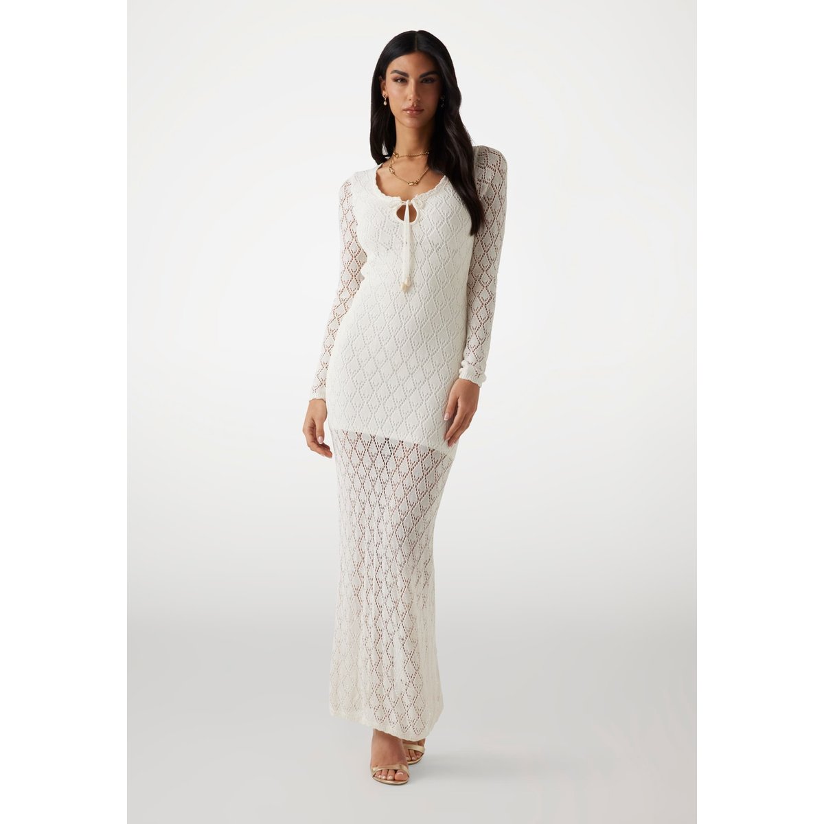 Maxi Robe Bodycon Ajourée blanc, GUESS