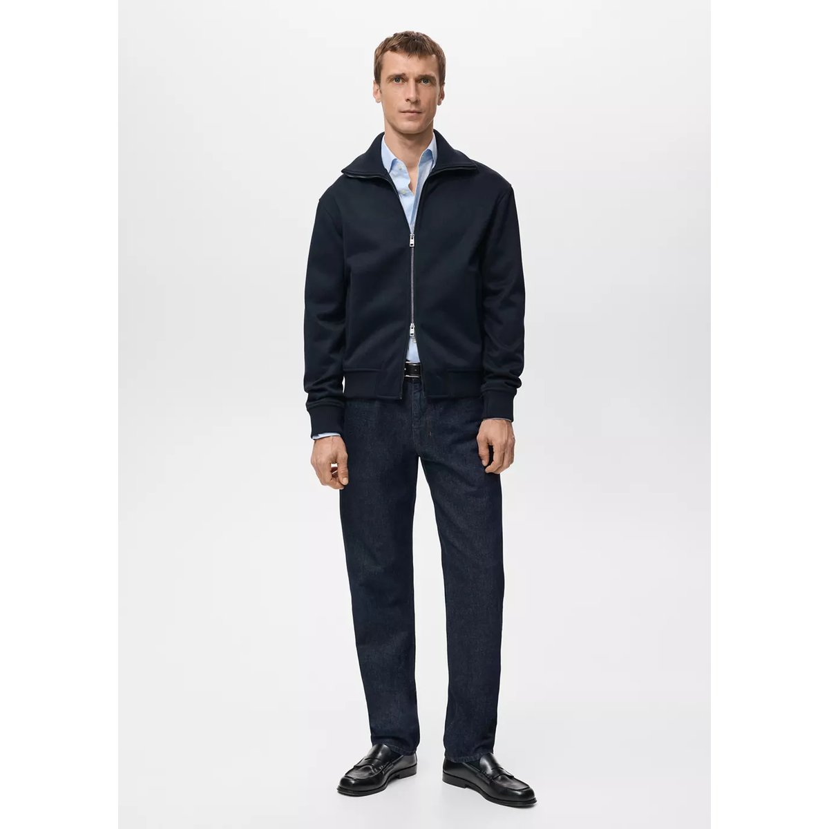 Sweat-shirt zippé bleu marine, MANGO MAN
