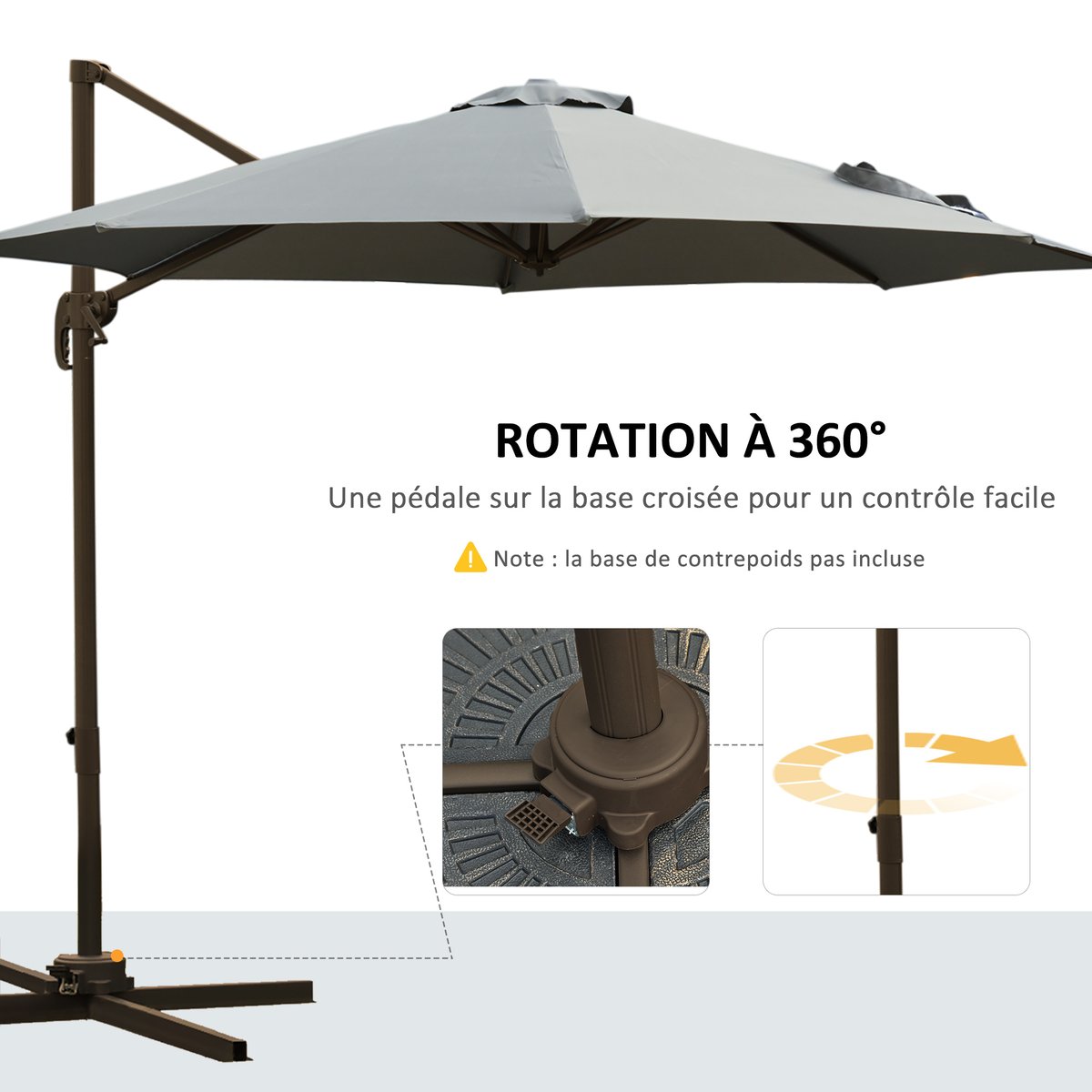 Parasol de terrasse à pied déporté Polyester gris, OUTSUNNY