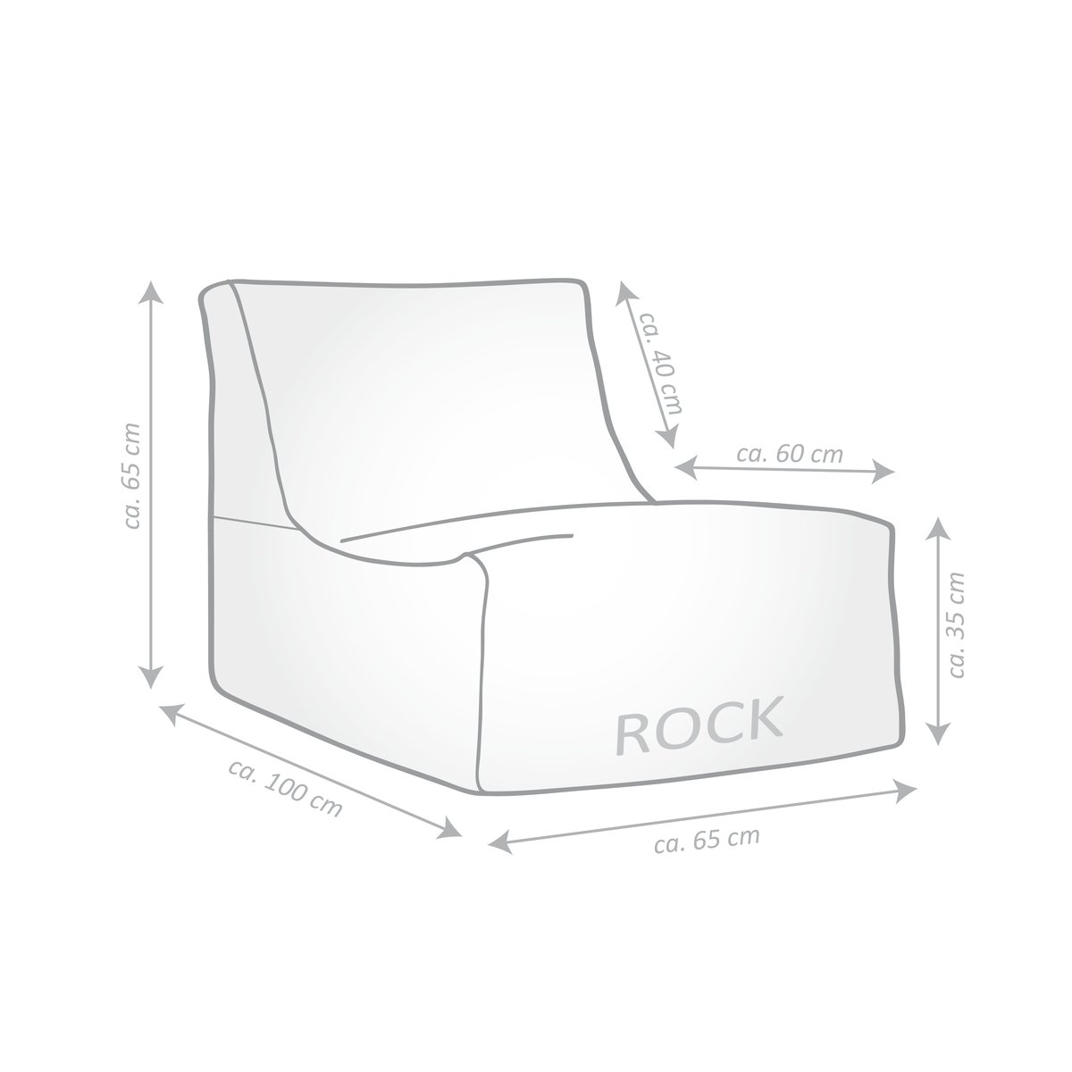 Pouf extérieur avec dossier rayures SANTORIN ROCK gris anthracite et blanc, MAGMA HEIMTEX