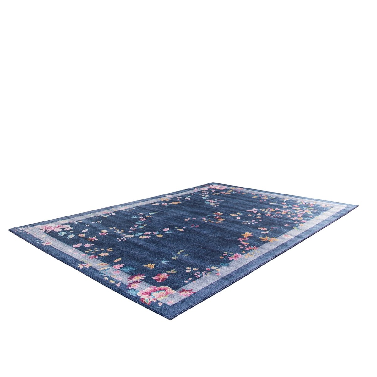 Tapis floral effet velours HORTENSE bleu naturel, AFK LIVING