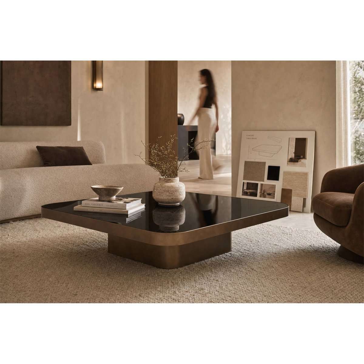 Table basse carrée CLARIDGE en céramique beige cumulus, RECOLLECTION