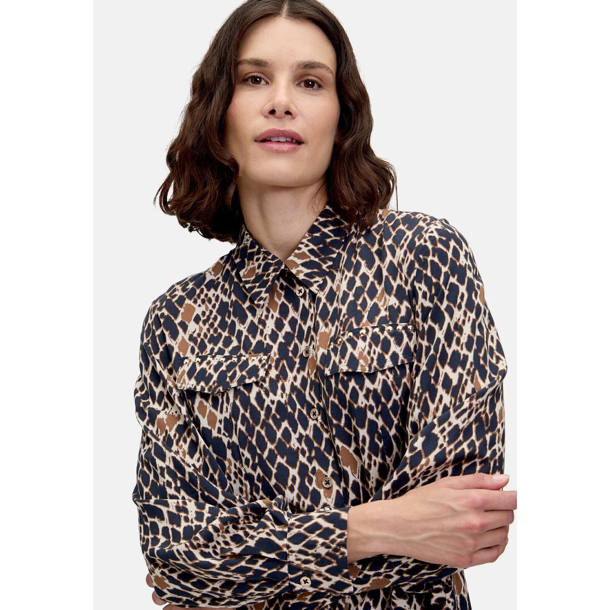 Robe-chemisier à ceinture à nouer dark blue/brown, BETTY BARCLAY