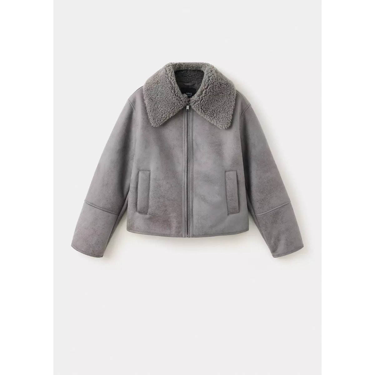 Manteau oversize imitation mouton retourné gris, MANGO TEEN