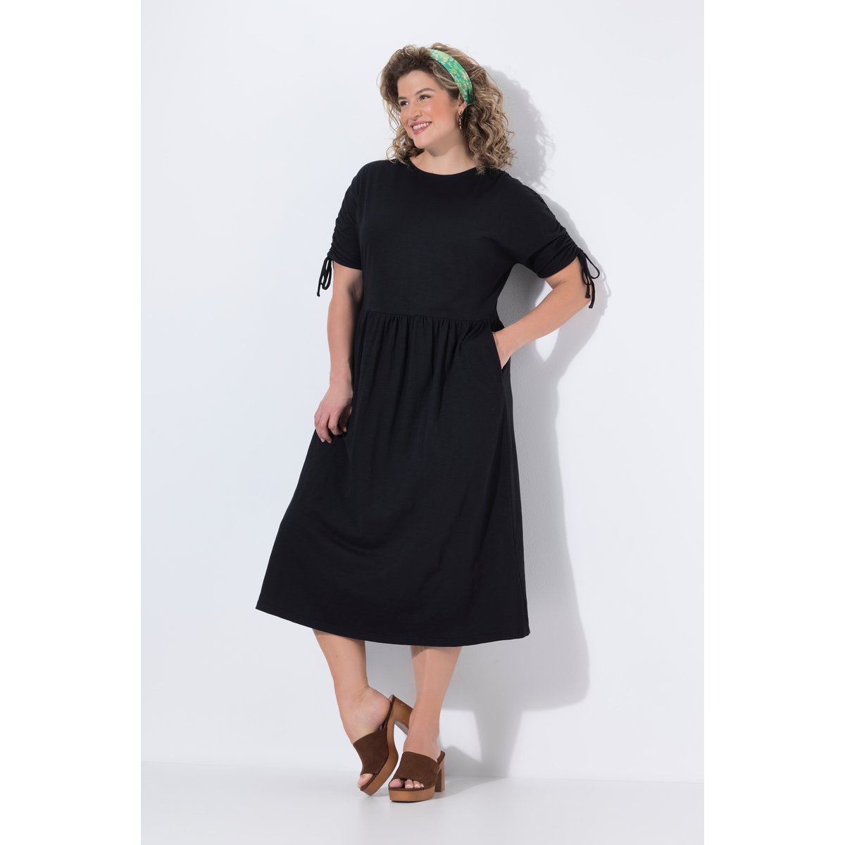 Robe midi en coton bio noir, ULLA POPKEN