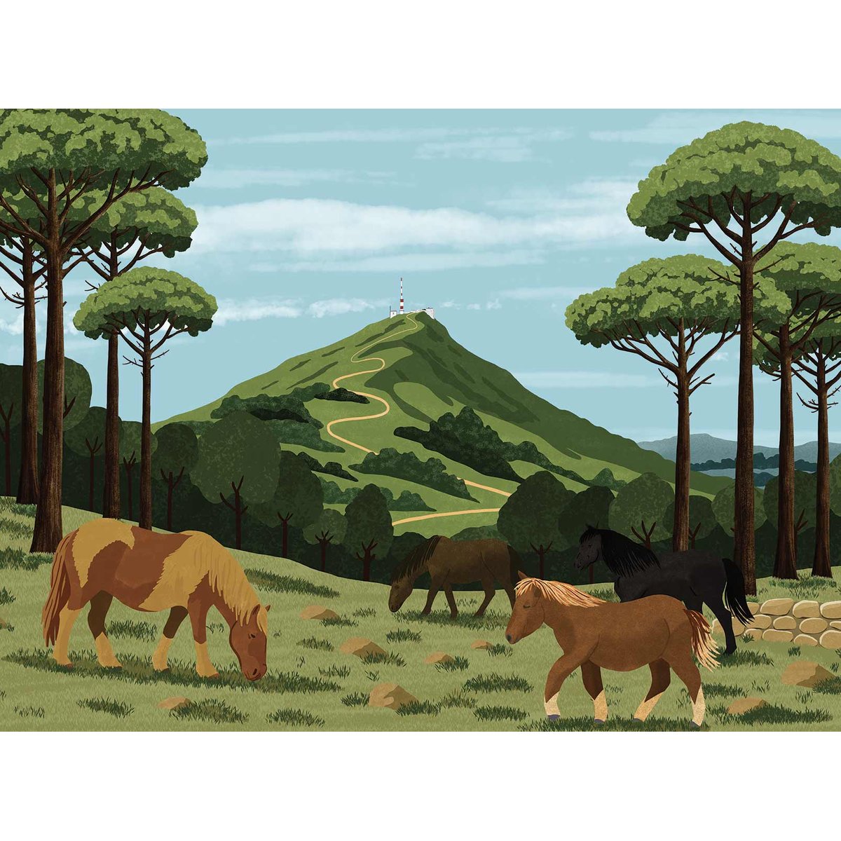 Papier peint panoramique Rhune et pottock illustrés intissé, HEXOA