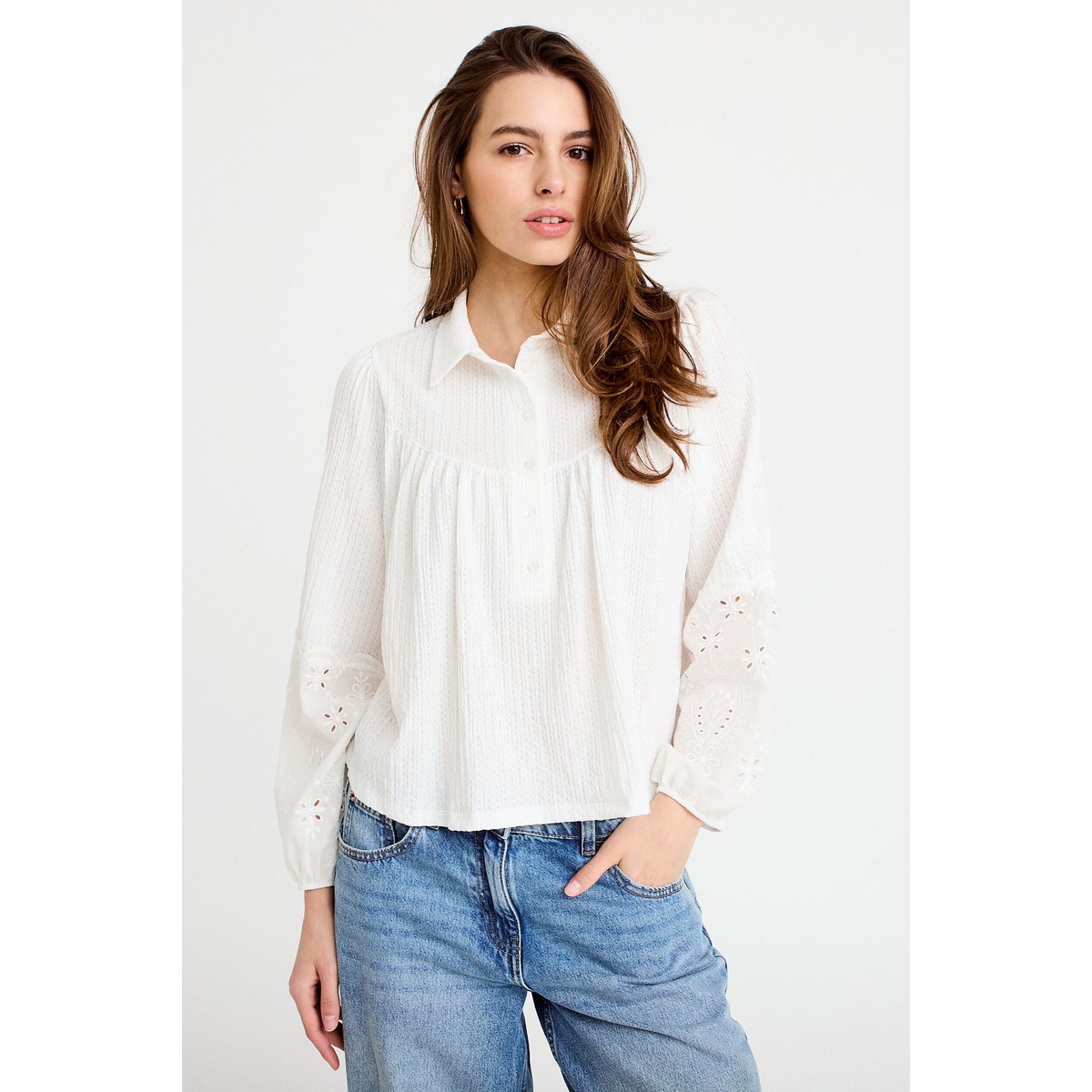 Blouse manches longues broderie ecru, CACHE CACHE
