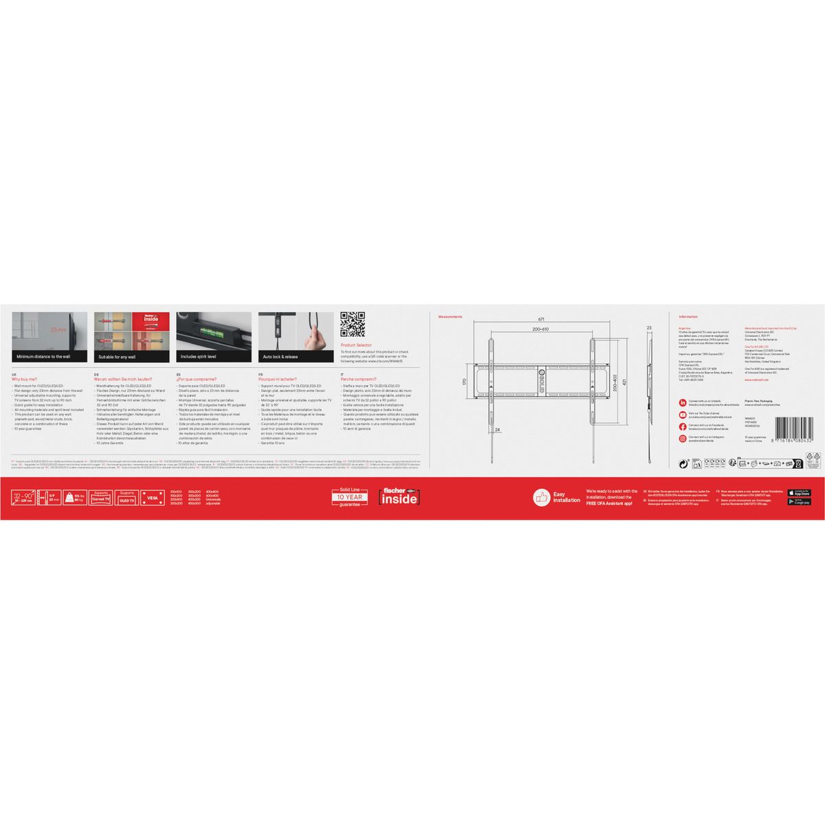 Support mural TV TV Solid inclinable 32''-90'' Vesa 600 couleur unique, ONE FOR ALL