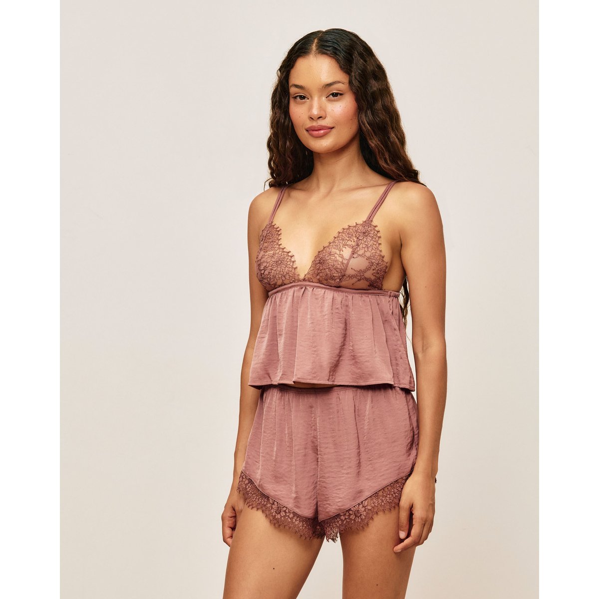 Top en satin et dentelle MOCHALOVIZ caramel, UNDIZ
