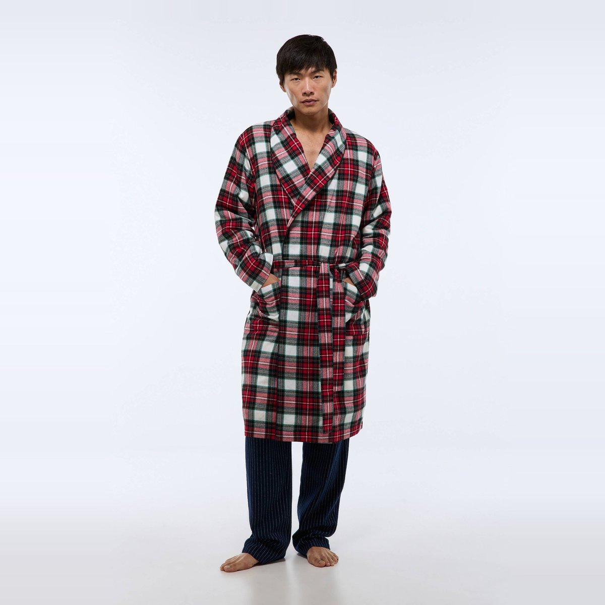 Peignoir à carreaux en flanelle intérieur sherpa ecru, MONOPRIX