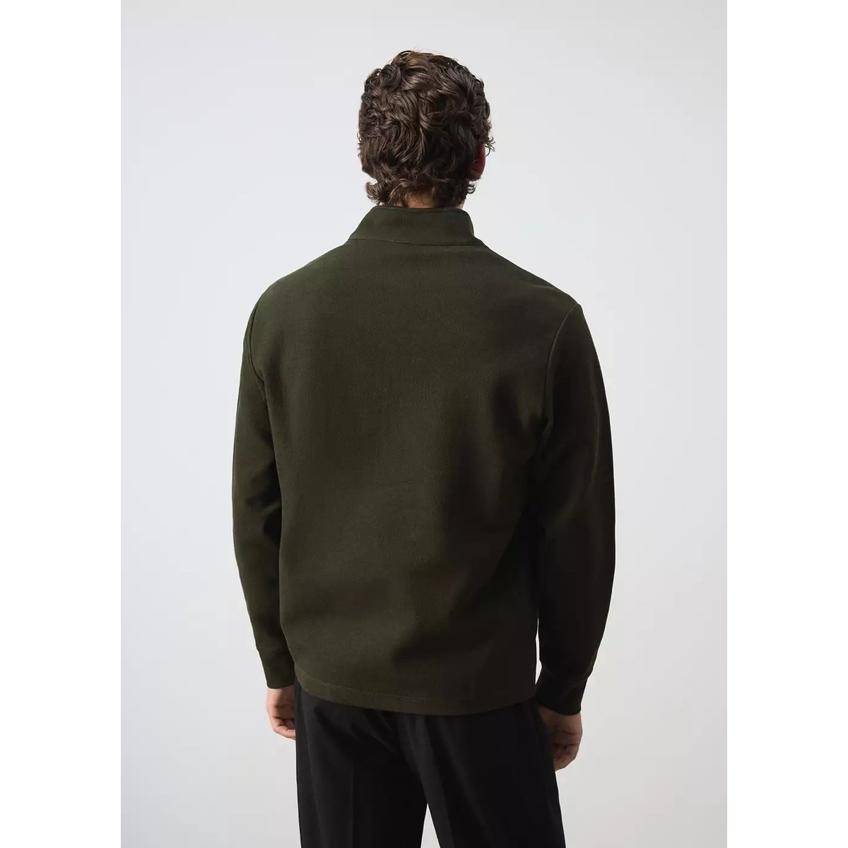 Sweat-shirt coton fermeture Éclair vert foncé, MANGO MAN