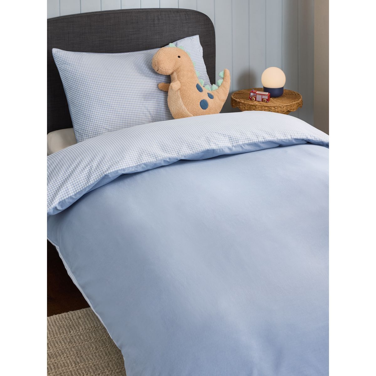 Housse de couette et taie d’oreiller en coton vichy bleu, NEXT