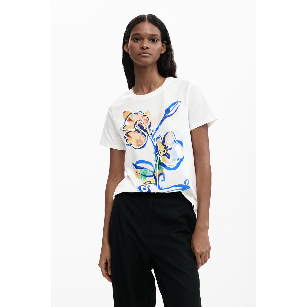 T-shirt jardin fleurs blanc, DESIGUAL