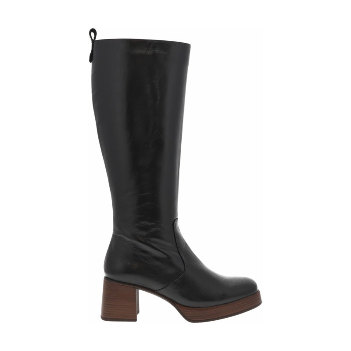 Bottes en cuir noires à talon décroché moyen effet bois et à zip latéral noires, DORKING