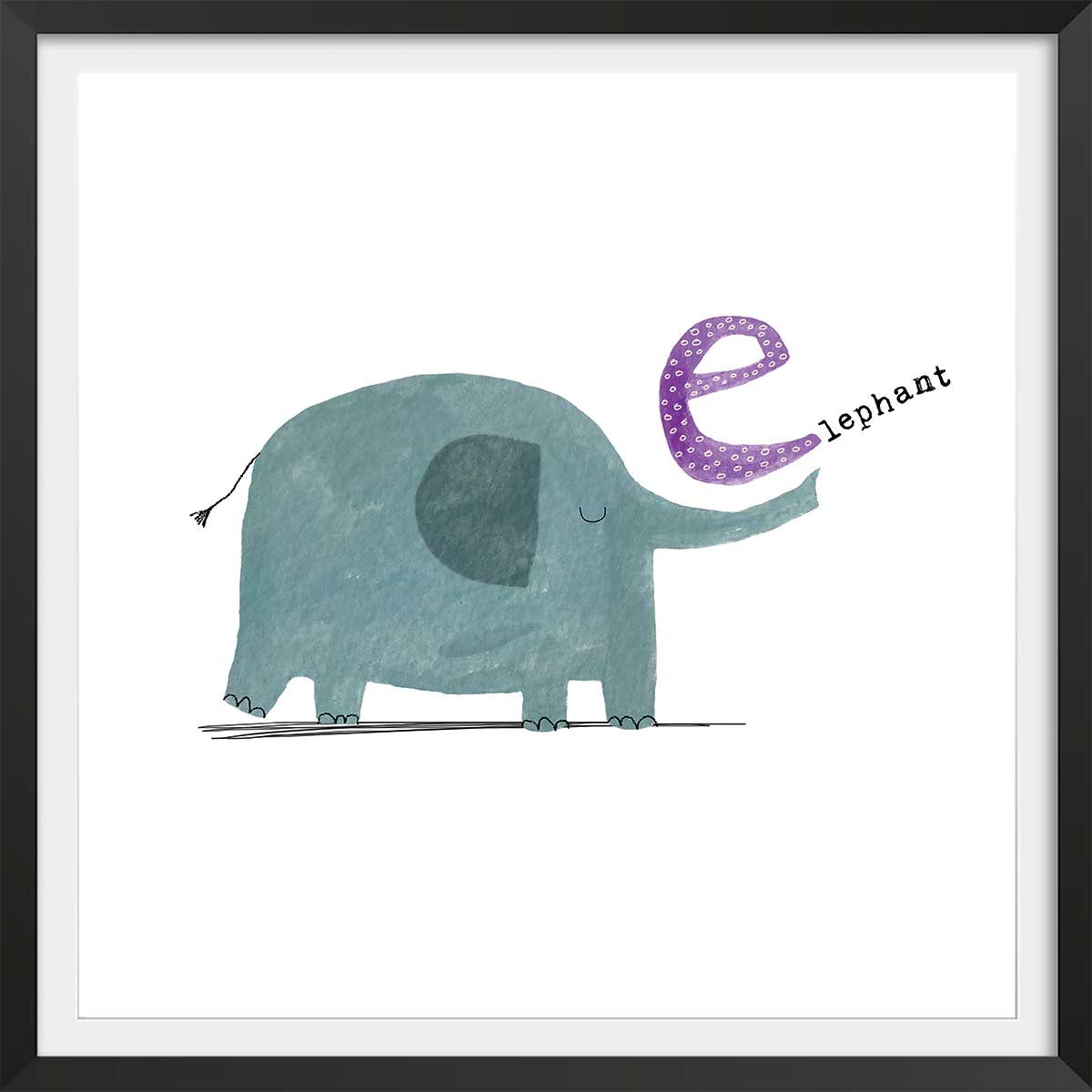 Affiche enfant e comme éléphant affiche + cadre en bois - noir, HEXOA