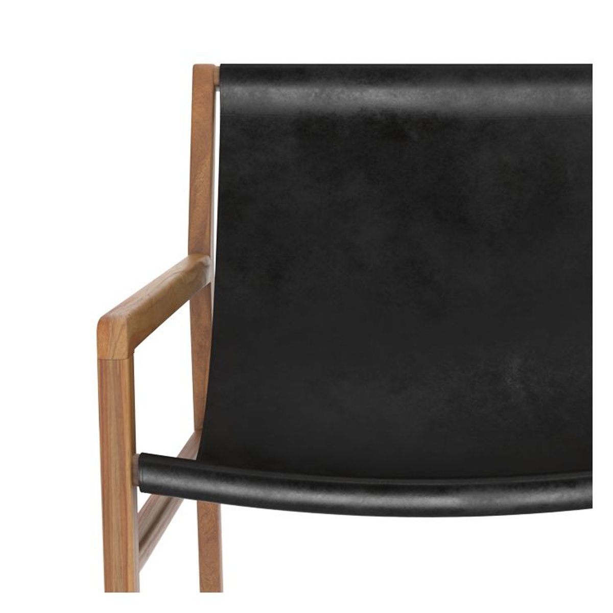 Fauteuil lounge en teck et cuir de vachette - APACHE noir, MAISON PAVANE