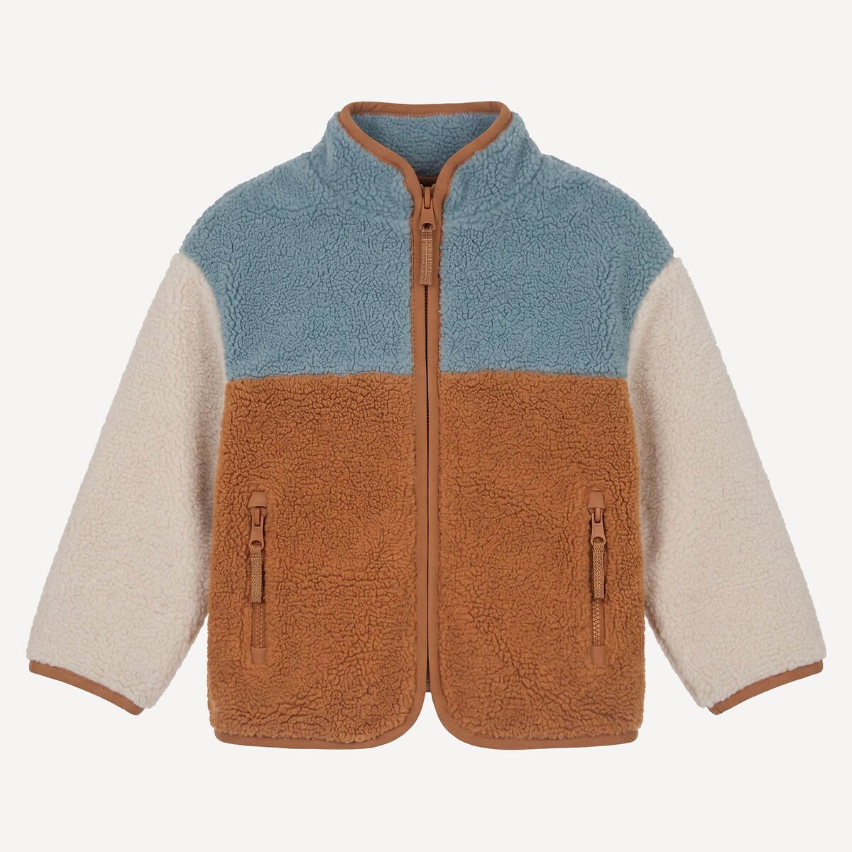 Colour block sherpa vest, opstaande kraag, ritssluiting camel/blauw , LA REDOUTE COLLECTIONS