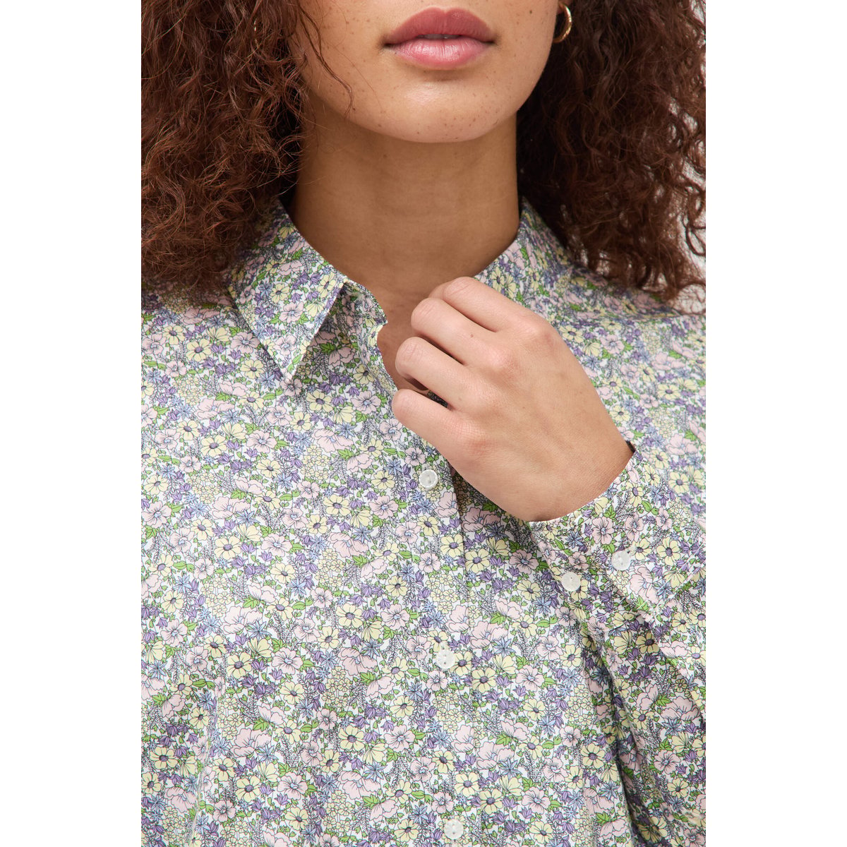 Chemise col américain manches longues jaune pastel, BONOBO