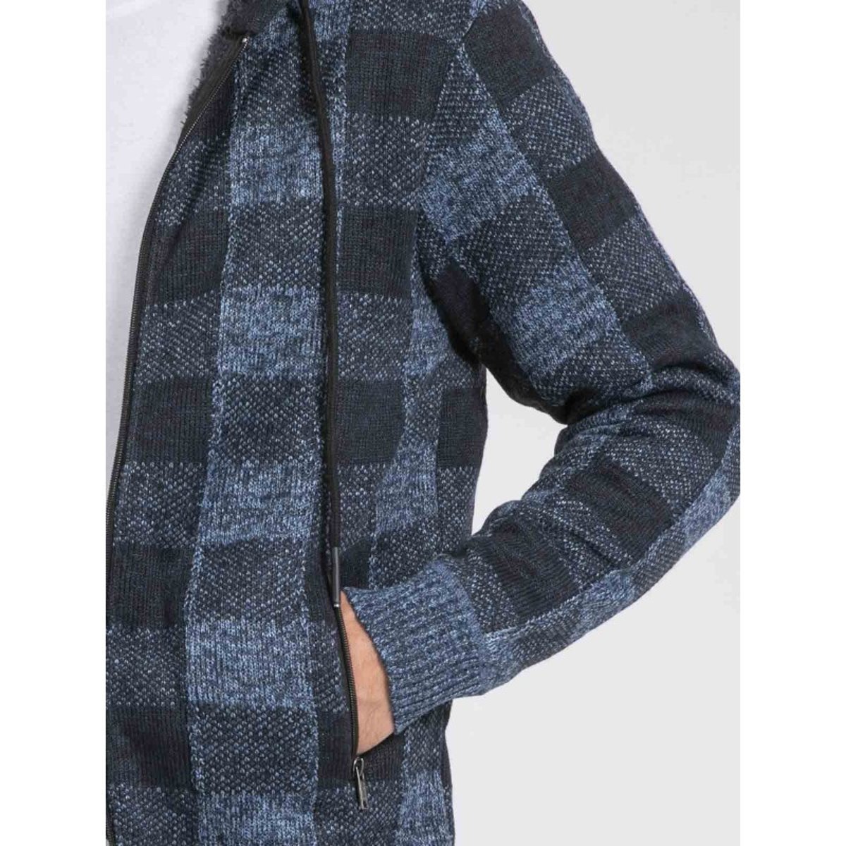 Gilet Capuche Carreaux Doublé Sherpa Lamacao bleu, RITCHIE