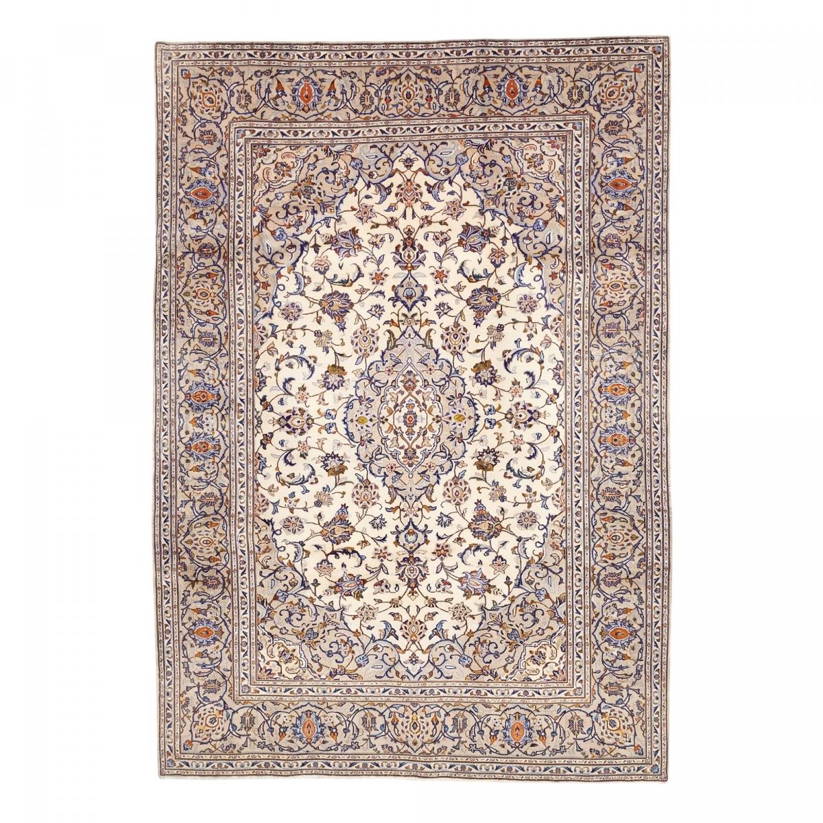 Tapis d'orient, motif oriental, noué main en laine, KASHAN 1 crème, beige, bleu, UN AMOUR DE TAPIS