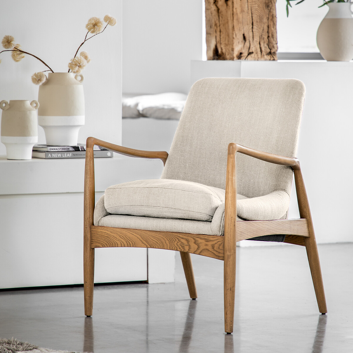 Casa Mid-Century Linen & Solid Oak Armchair cream, ÉDITÉ