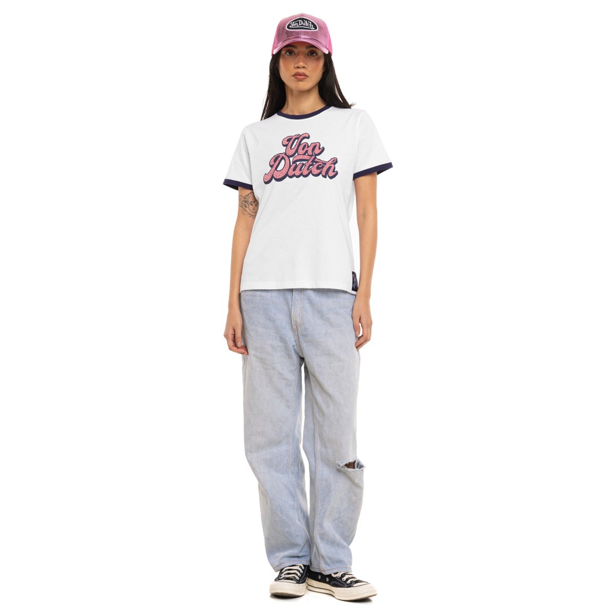 Tee Shirt en coton GROOVY blanc/rose/violet, VON DUTCH