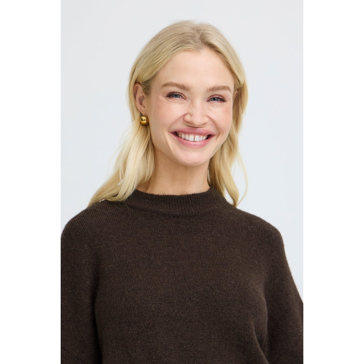 Pull en maille manches longues marron java melange, B.YOUNG
