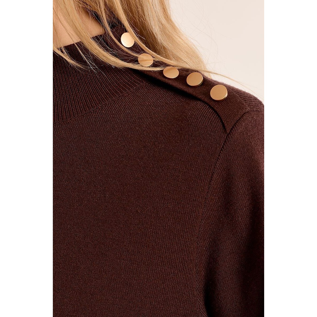 Vestido estilo camisola, em malha, mangas balão castanho-chocolate, MOLLY BRACKEN
