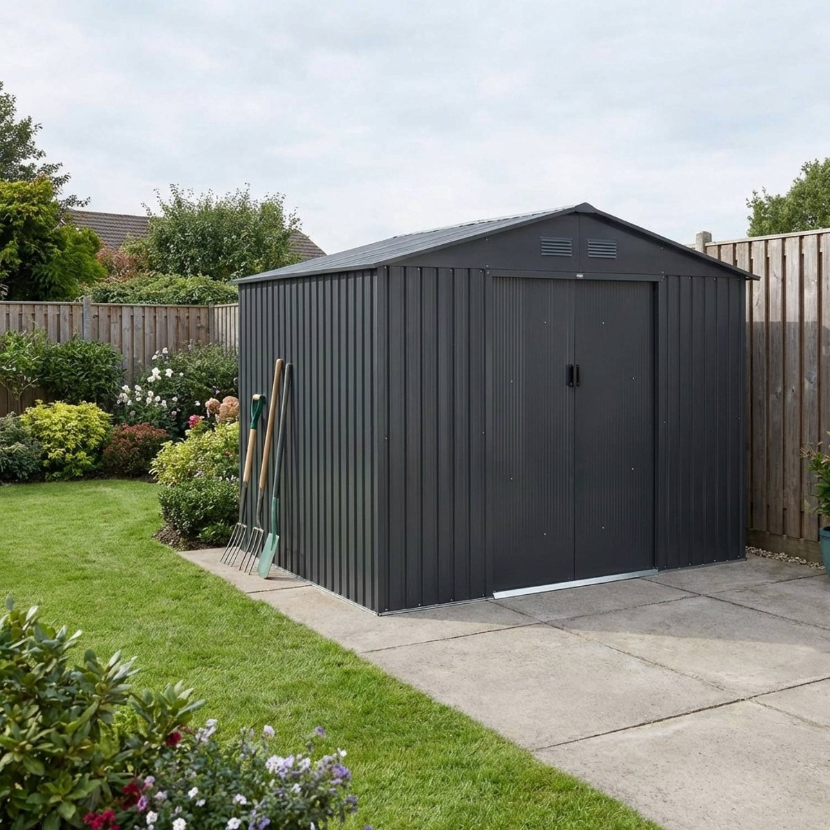 Abri de jardin métal 8,95m² avec kit d'ancrage FLANDRES anthracite, SWEEEK