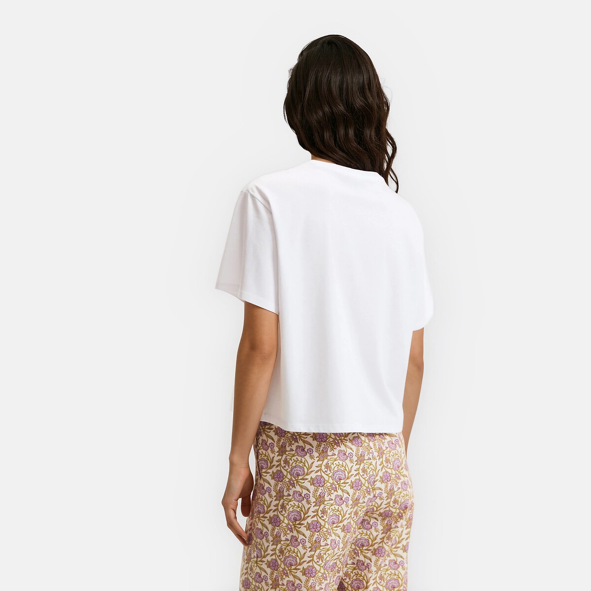 Tshirt de pyjama en jersey pur coton, manches courtes blanc, LA REDOUTE COLLECTIONS